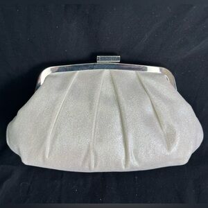 Nina Metallic Silver Clutch with Fuchsia Lining